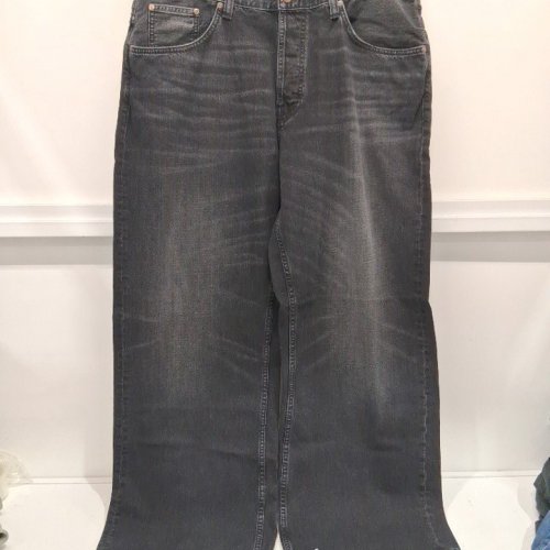 MENS NUDIE JEANS CO. LOUD LARRY BLACK STORM HIGH WAIST WIDE LEG JEANS - 38W X 32 L - DARK DENIM/BLACK (STYLE: 114938) image 2