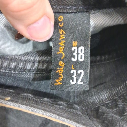 MENS NUDIE JEANS CO. LOUD LARRY BLACK STORM HIGH WAIST WIDE LEG JEANS - 38W X 32 L - DARK DENIM/BLACK (STYLE: 114938) image 3