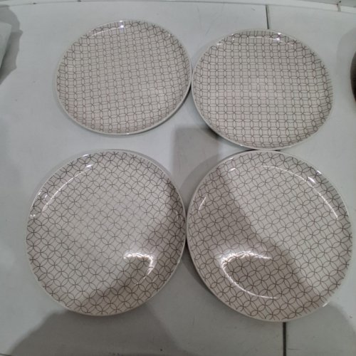 4PK MAINSTAY GEOMETRIC PATTERN PLATES - 10.5" - WHITE/BROWN image 2