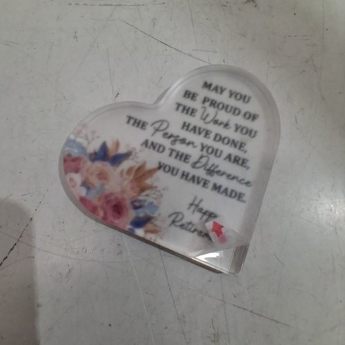 DECORATIVE PRINTED ACRYLIC HEART - 4"X4" - RETIREMENT image 2