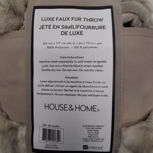 HOUSE & HOME BY LYNDA REEVES LUXE FAUX FUR THROW - 60 " X 70" - CREAM/ BEIGE (MODEL:6536972) image 3