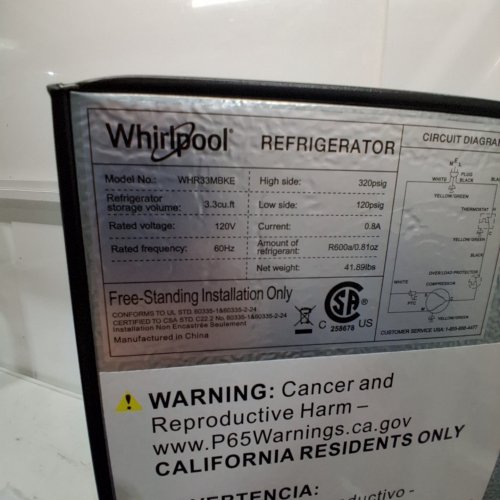 WHIRLPOOL SINGLE DOOR REFRIGERATOR - 3.3CU FT - BLACK (MODEL: WHR33MBKE) image 5