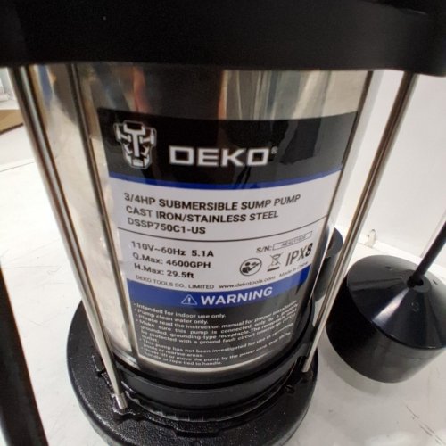 DEKOPRO CAST IRON VERTICAL FLOAT SWITCH SUBMERSIBLE SUMP PUMP- 3/4HP- 4600GPH- 110V- BLACK (MODEL: DSSP750C1-US) image 4