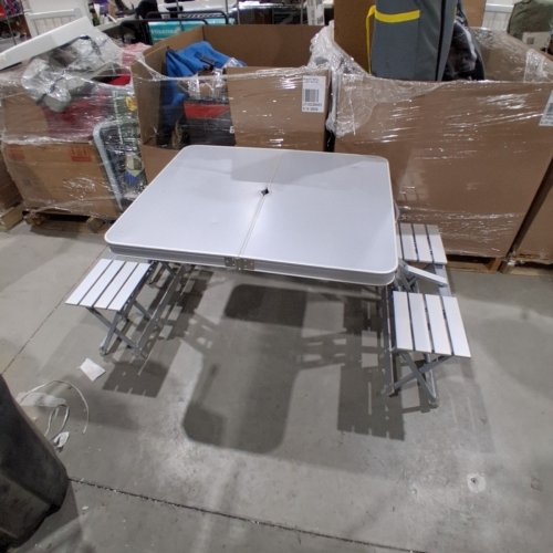 BPS FOLDING ALUMINUM PICNIC TABLE WITH BUILT-IN SEATS - 38" X 32" - SILVER (MODEL: 50024564) image 4