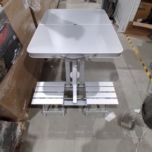 BPS FOLDING ALUMINUM PICNIC TABLE WITH BUILT-IN SEATS - 38" X 32" - SILVER (MODEL: 50024564) image 5