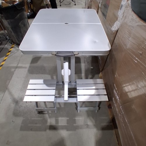 BPS FOLDING ALUMINUM PICNIC TABLE WITH BUILT-IN SEATS - 38" X 32" - SILVER (MODEL: 50024564) image 6