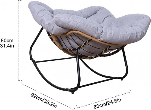 OVERSIZED OUTDOOR RATTAN ROCKING CHAIR WITH CUSHION - 36.2" X 24.8" X 31.4" - GREY/BLACK (MODEL:OT18-GR-115) image 3