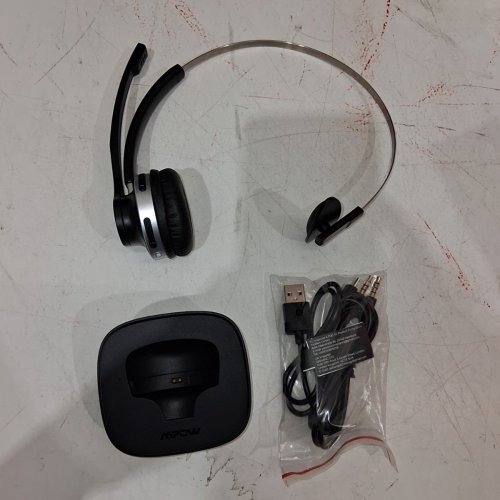 MPOW HC3 WIRELESS BLUETOOTH HEADSET WITH CHARGING DOCK - BLACK WITH SILVER TRIM (MODEL: BH433B) image 3