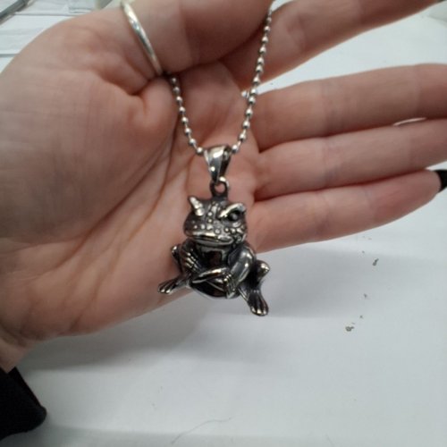 COOL STEEL AND BEYOND FROG PENDANT NECKLACE - 30" - SILVER-TONE image 4