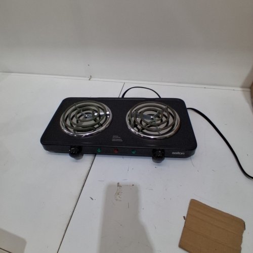 SALTON PORTABLE ELECTRIC HOT PLATE DOUBLE BURNER DUAL COIL COUNTERTOP STOVE - 1800W - BLACK - (MODEL: HP1941) image 3