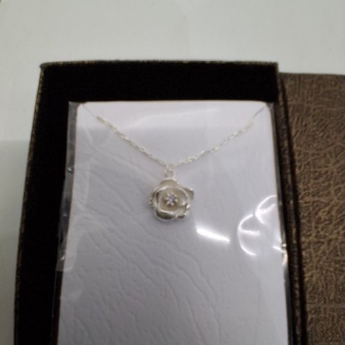 WOMENS DAINTY BLOOMING FLOWER PENDANT NECKLACE- SILVER TONE image 2