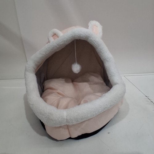 plush pet bed with dangling toy  - SMALL - PINK image 2