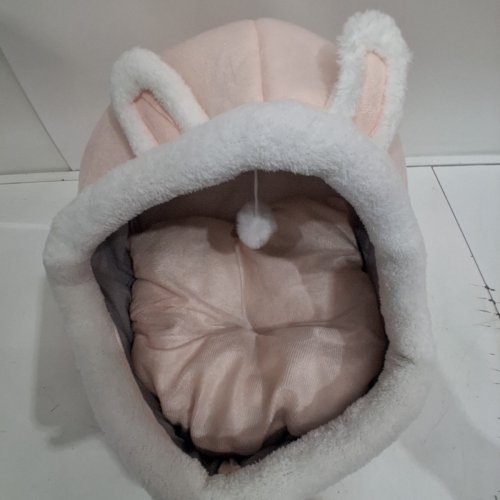 plush pet bed with dangling toy  - SMALL - PINK image 3