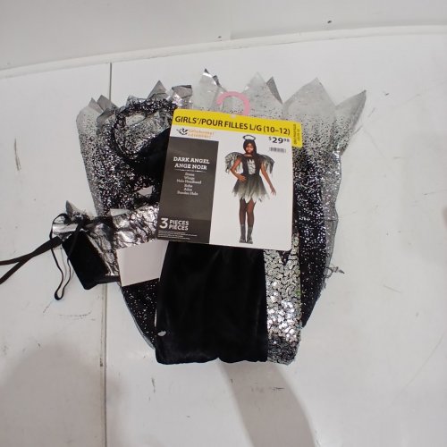 3PC DARK SPARKLE ANGEL COSTUME - LARGE 10/12 - BLACK SILVER image 2