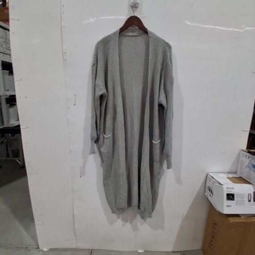 WOMENS LONG KNIT OPEN-FRONT CARDIGAN - LARGE/EXTRA LARGE - GRAY image 2