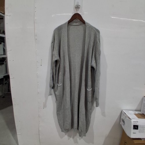 WOMENS LONG KNIT OPEN-FRONT CARDIGAN - LARGE/EXTRA LARGE - GRAY image 3