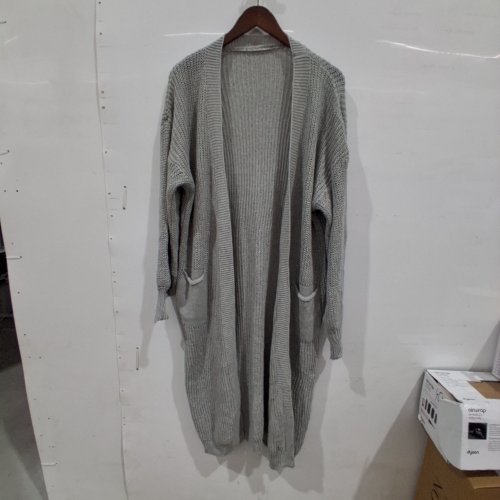 WOMENS LONG KNIT OPEN-FRONT CARDIGAN - LARGE/EXTRA LARGE - GRAY image 4