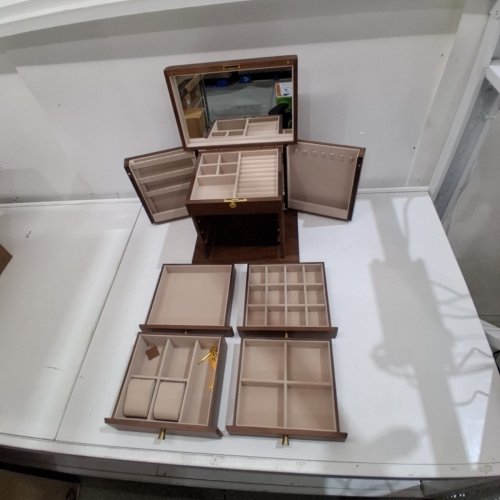 HOMRIULINK 6-LAYER LOCKABLE WOODEN JEWELRY BOX WITH 2 SIDE DOORS AND MIRROR - 7.9" X 11.8" X 12" - BLACK WALNUT image 3