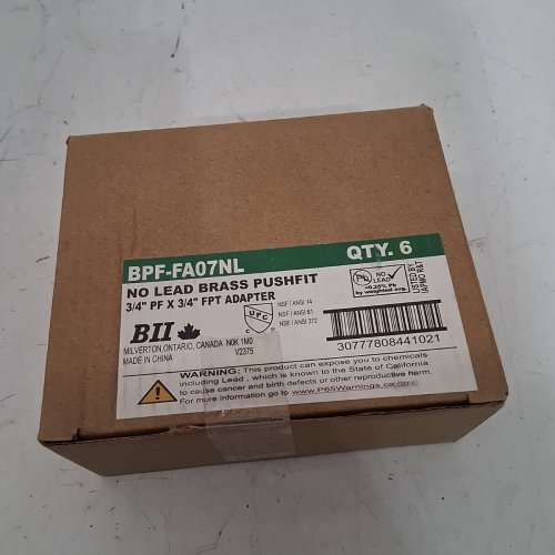 6 BII NO LEAD BRASS PUSHFIT 3/4" PF X 3/4" FPT ADAPTER (MODEL: BPF-FA07NL) image 2