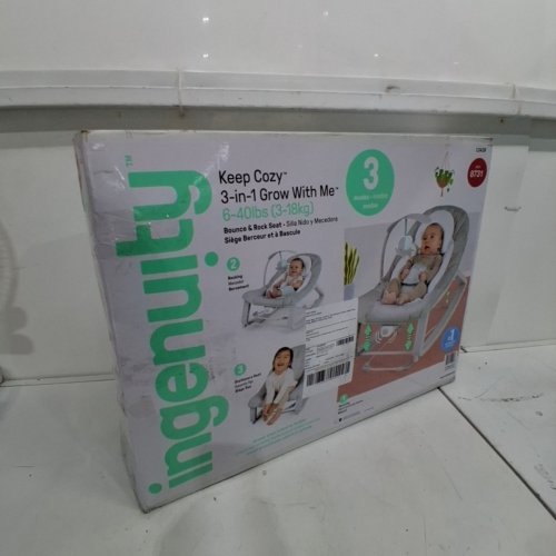 INGENUITY 3-IN-1 KEEP COZY GROW WITH ME VIBRATING BABY BOUNCER, ROCKER & CHAIR - 40LBS CAPACITY - WEAVER THEME GREY/WHITE/GREEN (MODEL: ‎12428) image 5