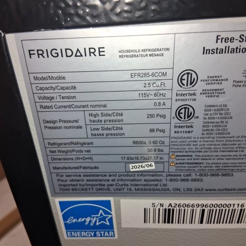 FRIGIDAIRE COMPACT MINI REFRIGERATOR - 2.5 CU. FT - STAINLESS STEEL (MODEL: EFR2856-COM) image 10