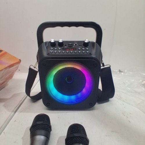 VERKB BLUETOOTH KARAOKE MACHINE/PORTABLE PA SYSTEM WITH TWO WIRELESS MICROPHONES & RGB LED LIGHTING - BLACK (MODEL: K9-M) image 3
