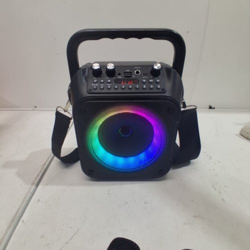 VERKB BLUETOOTH KARAOKE MACHINE/PORTABLE PA SYSTEM WITH TWO WIRELESS MICROPHONES & RGB LED LIGHTING - BLACK (MODEL: K9-M) image 5