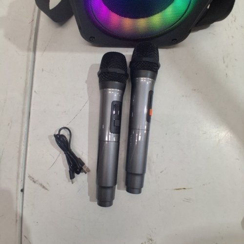 VERKB BLUETOOTH KARAOKE MACHINE/PORTABLE PA SYSTEM WITH TWO WIRELESS MICROPHONES & RGB LED LIGHTING - BLACK (MODEL: K9-M) image 6