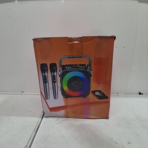 VERKB BLUETOOTH KARAOKE MACHINE/PORTABLE PA SYSTEM WITH TWO WIRELESS MICROPHONES & RGB LED LIGHTING - BLACK (MODEL: K9-M) image 7