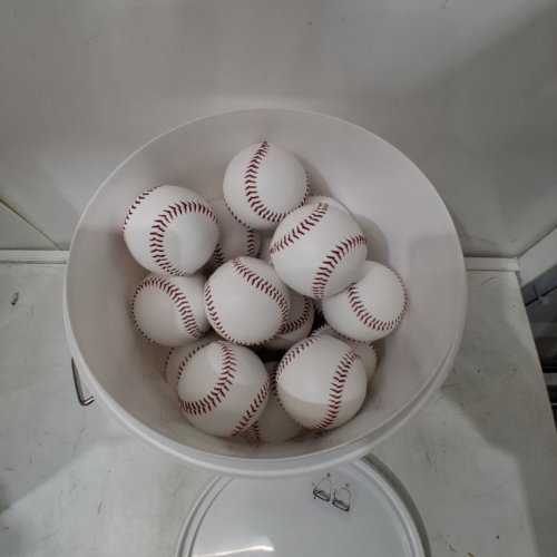 24PK AMAZON BASICS BUCKET OF PRACTICE BASEBALLS - 5.1OZ - WHITE/RED image 2