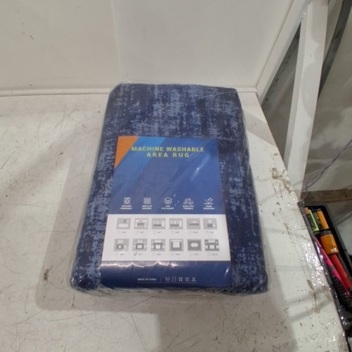 NON-SLIP MACHINE WASHABLE AREA RUG - 5FT X 7FT - BLUE image 2