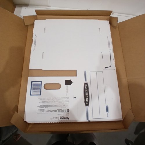 4PK FELLOWES CARDBOARD BANKERS BOX STORAGE/FILE BASIC-DUTY STORAGE BOXES - 16.25" X 12.5" X 10.5" - WHITE/BLUE (MODEL: 0070325) image 3