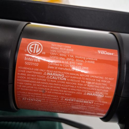 HYPER TOUGH AIR COMPRESSOR INFLATOR - 120 V, 1.5A, 120 PSI MAX - BLACK (MODEL: RCP-B56B) image 4