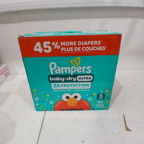 90PK PAMPERS BABY DRY ULTRA DISPOSABLE BABY DIAPERS - SIZE 5 (27+LB) image 2