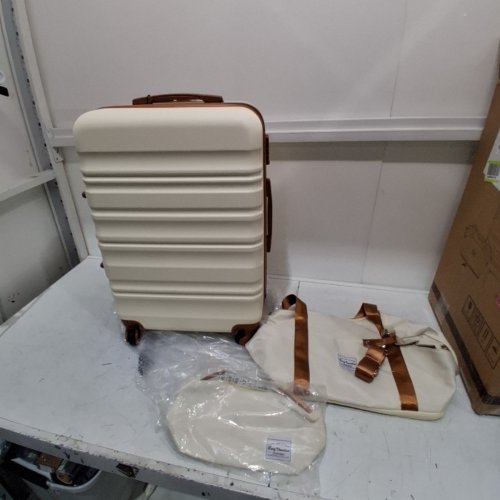 3PC LONG VACATION LUGGAGE SET HARDSHELL WITH TSA LOCK SPINNER WHEELS, DUFFEL BAG AND TOILETRY BAG - 28" - WHITE/BROWN - (MODEL:LV402) image 2