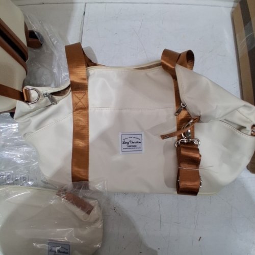 3PC LONG VACATION LUGGAGE SET HARDSHELL WITH TSA LOCK SPINNER WHEELS, DUFFEL BAG AND TOILETRY BAG - 28" - WHITE/BROWN - (MODEL:LV402) image 3