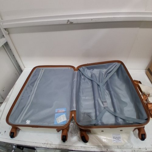 3PC LONG VACATION LUGGAGE SET HARDSHELL WITH TSA LOCK SPINNER WHEELS, DUFFEL BAG AND TOILETRY BAG - 28" - WHITE/BROWN - (MODEL:LV402) image 5