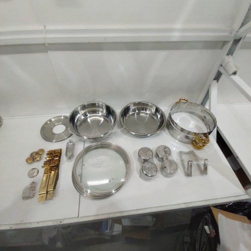 4PK ROUND CHAFING DISH SET WITH WATER AND FOOD PANS FOR HOT/COLD BUFFETS - SILVER/GOLD image 6