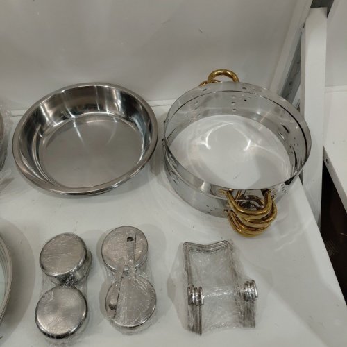 4PK ROUND CHAFING DISH SET WITH WATER AND FOOD PANS FOR HOT/COLD BUFFETS - SILVER/GOLD image 7