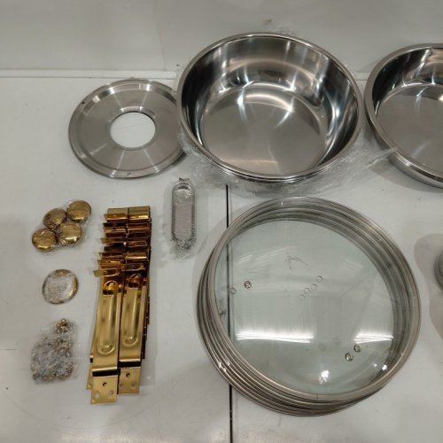 4PK ROUND CHAFING DISH SET WITH WATER AND FOOD PANS FOR HOT/COLD BUFFETS - SILVER/GOLD image 8