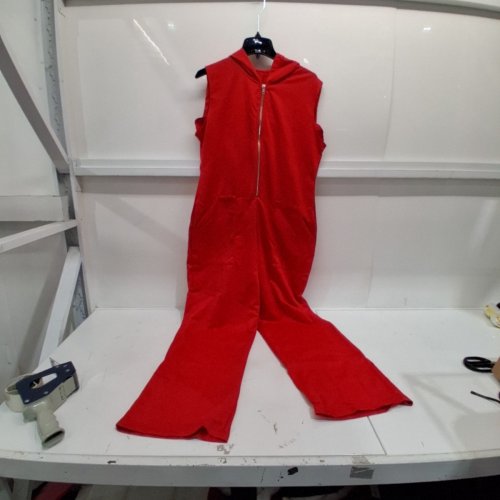 HOODED ZIP-FRONT JUMPSUIT - 2XL - RED image 2