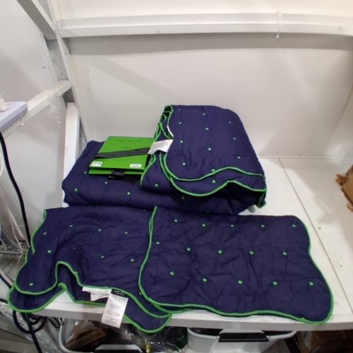 3PC KATE SPADE NEW YORK SCALLOPED EDGE COTTON QUILT BEDDING SET - FULL/QUEEN - NAVY & GREEN (MODEL: 43025040720E) image 3