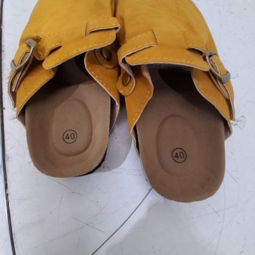 WOMENS SUEDE SLIP ON CLOG BUCKLE SANDALS - 9 - MUSTARD YELLOW image 3