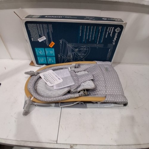 SAFETY 1ST PORTABLE FOLDING AMHERST ROCKER BABY SEAT WITH ADJUSTABLE HEIGHT & REMOVABLE WASHABLE SEAT COVER - 20LB CAPACITY - STARDUST GREY/NATURAL WOOD (MODEL: 25053CSDU) image 2
