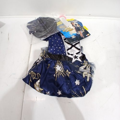 2PC GIRLS PALAMON MIDNIGHT WITCH COSTUME WITH HAT - LARGE 10/12 - BLUE/SILVER/GOLD image 2
