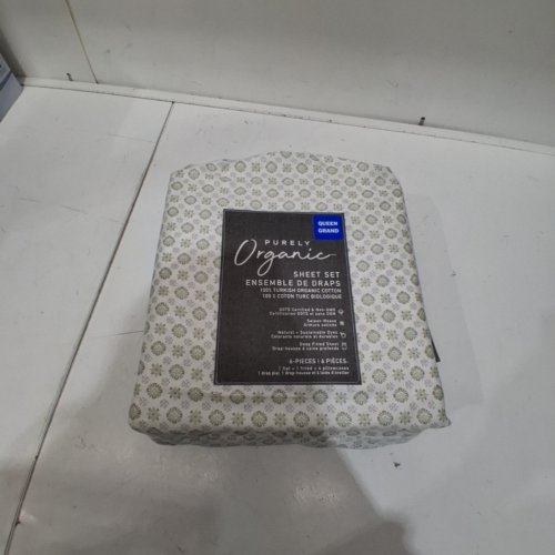 6PC PURELY ORGANIC 300 THREAD 6-PIECE 100% ORGANIC COTTON SHEET SET- QUEEN- WHITE/GREEN (MODEL: 1796241) image 2