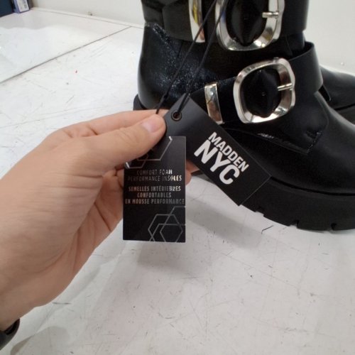 WOMEN'S MADDEN NYC FAUX LEATHER BUCKLE COMBAT BOOTS - 8 - BLACK image 5
