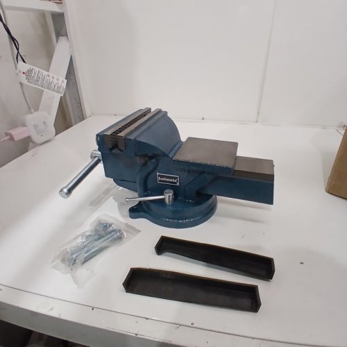SOLIMETA HEAVY DUTY CAST IRON BENCH VISE WITH 360° SWIVEL LOCKING BASE DESKTOP CLAMP - 6" CLAMP - BLUE image 2