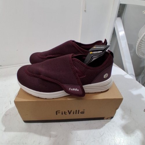 WOMEN'S FITVILLE ADJUSTABLE STRAPS SLIP ON WALKING SHOES WITH ARCH SUPPORT - 11W - BURGUNDY image 2