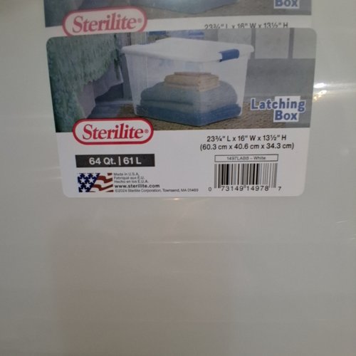 4PK STERILITE STORAGE TOTES WITH LATCH ON LIDS - 64 QT - CLEAR/BLUE image 2